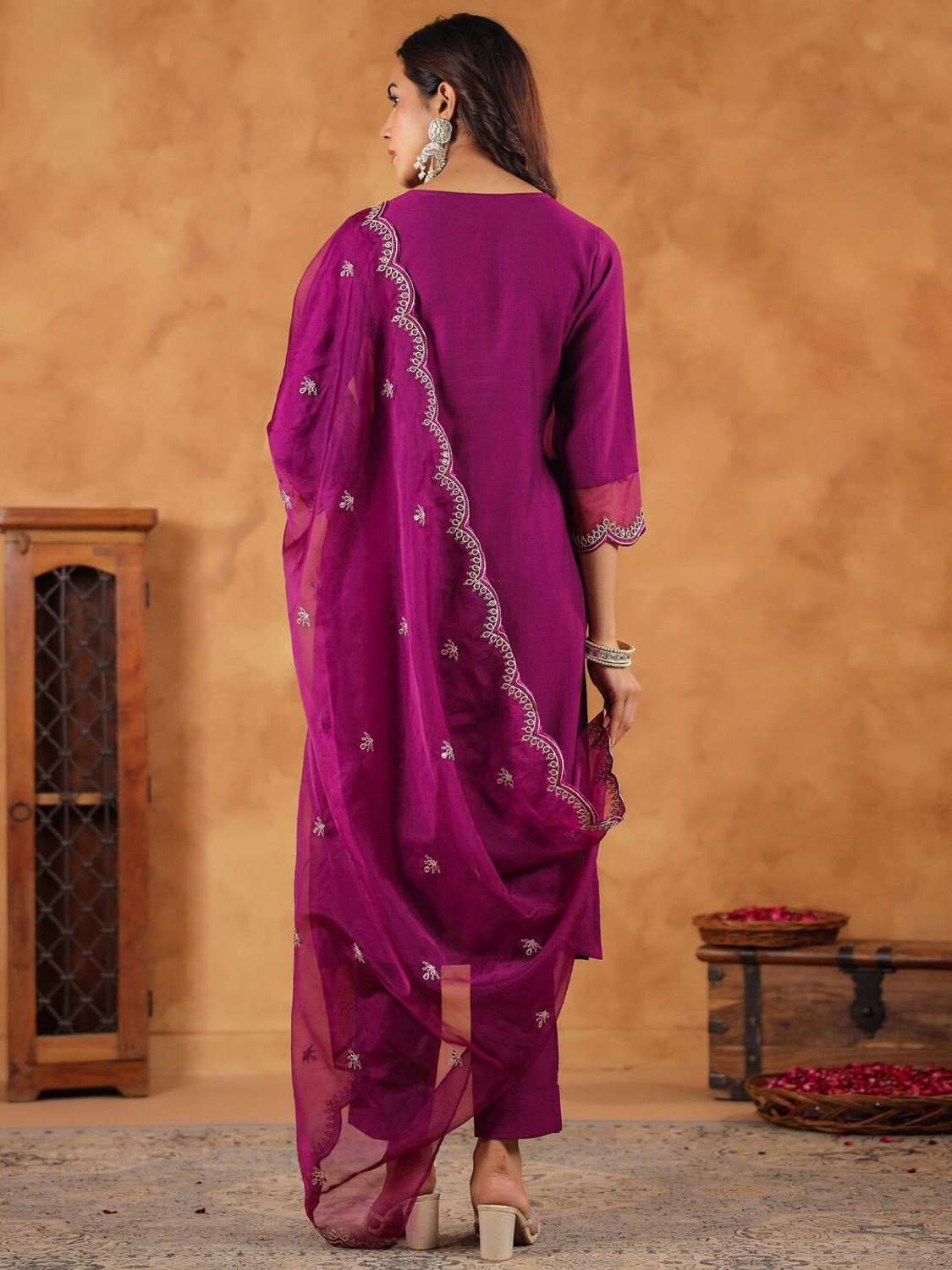 Image of Janasya Women Kurta Pant Dupatta Set