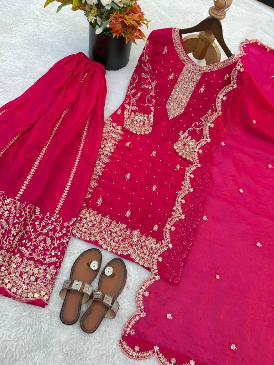 Image of Anghanbrothers Women Kurta Sharara Dupatta Set
