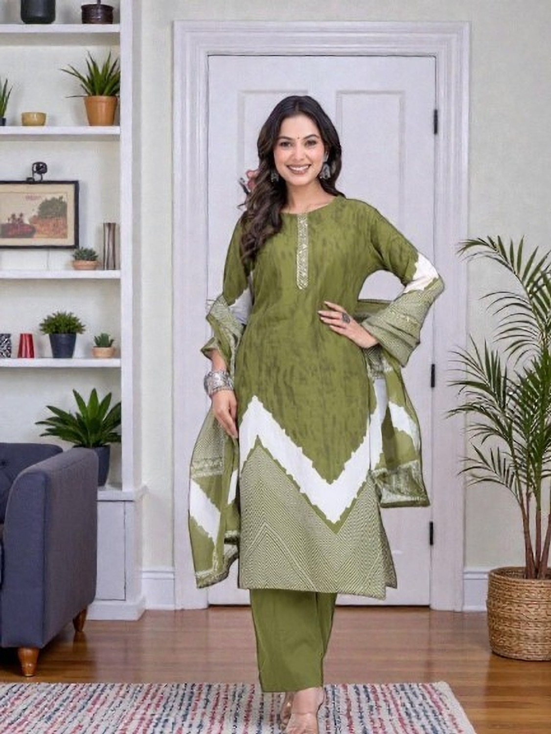 Image of HARROZ Women Kurta Pant Dupatta Set