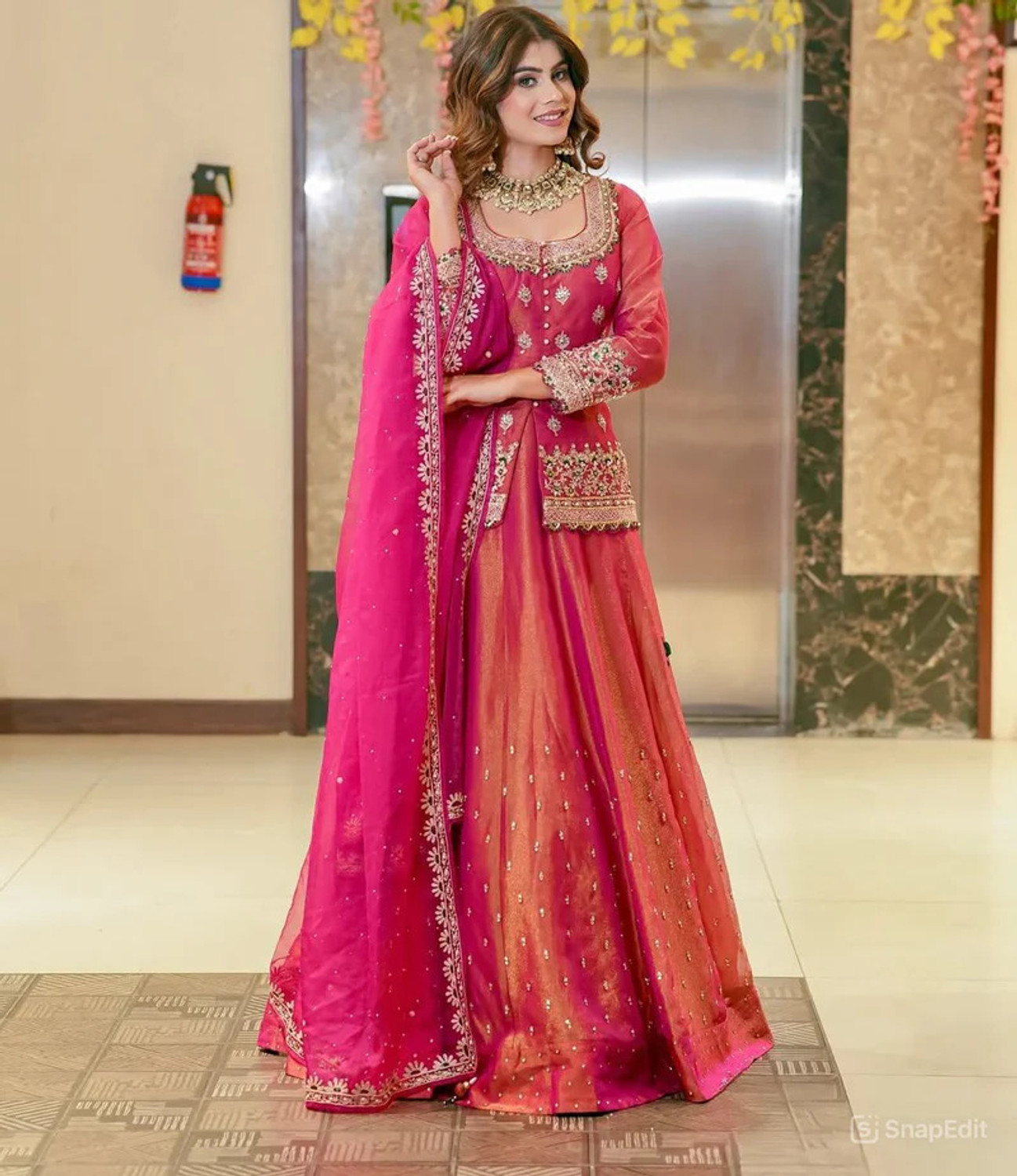 Image of Trivety Embroidered Stitched Lehenga & Kurta (Pink)