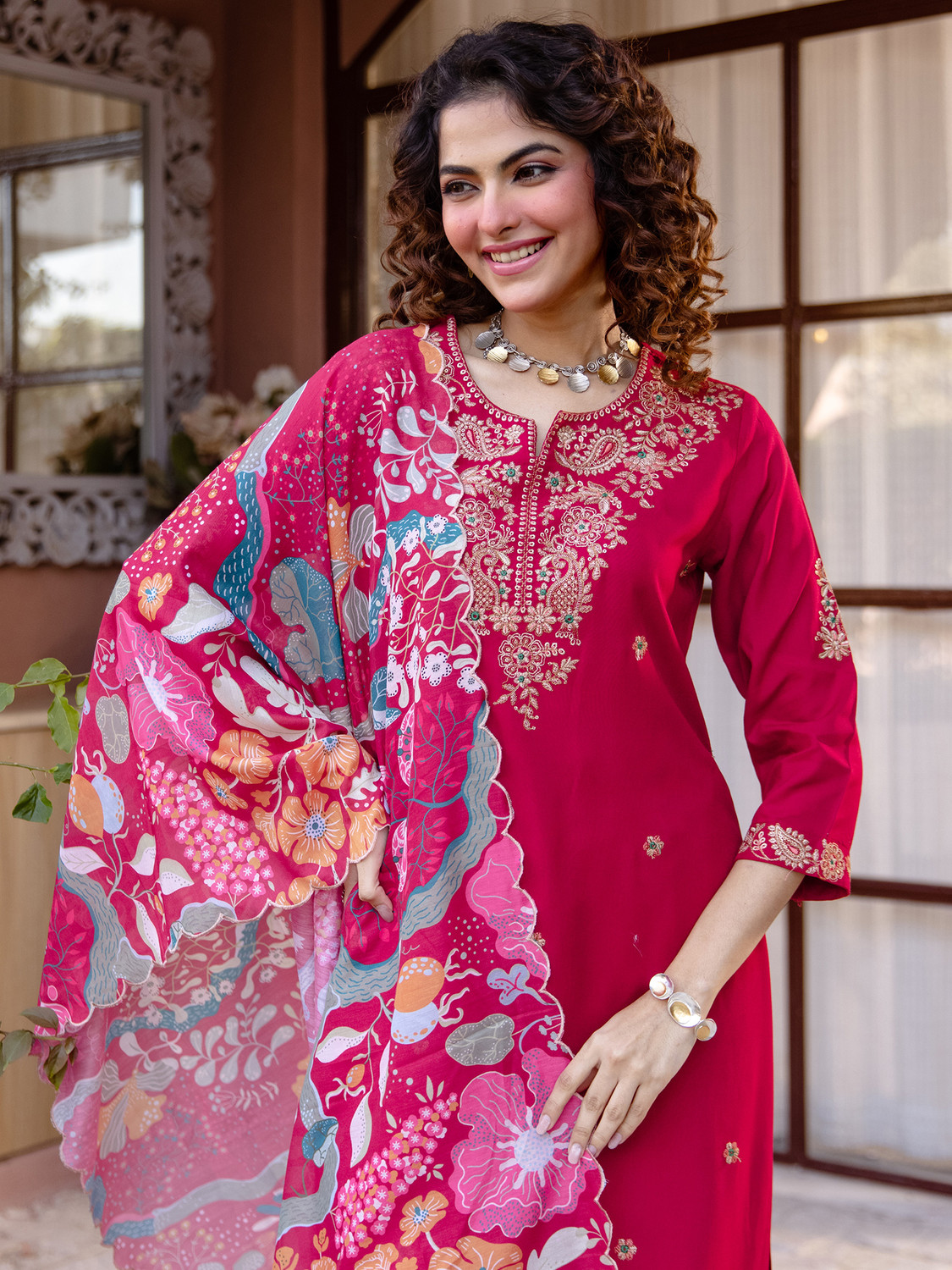 Image of Indo Era Women Kurta Palazzo Dupatta Set