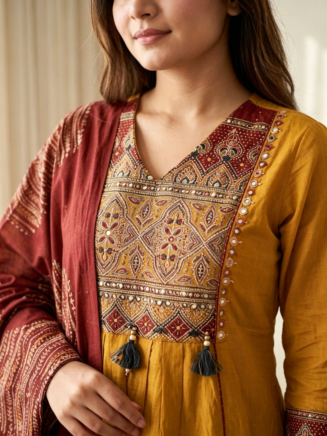 Image of MHIZHA Women Kurta Pant Dupatta Set