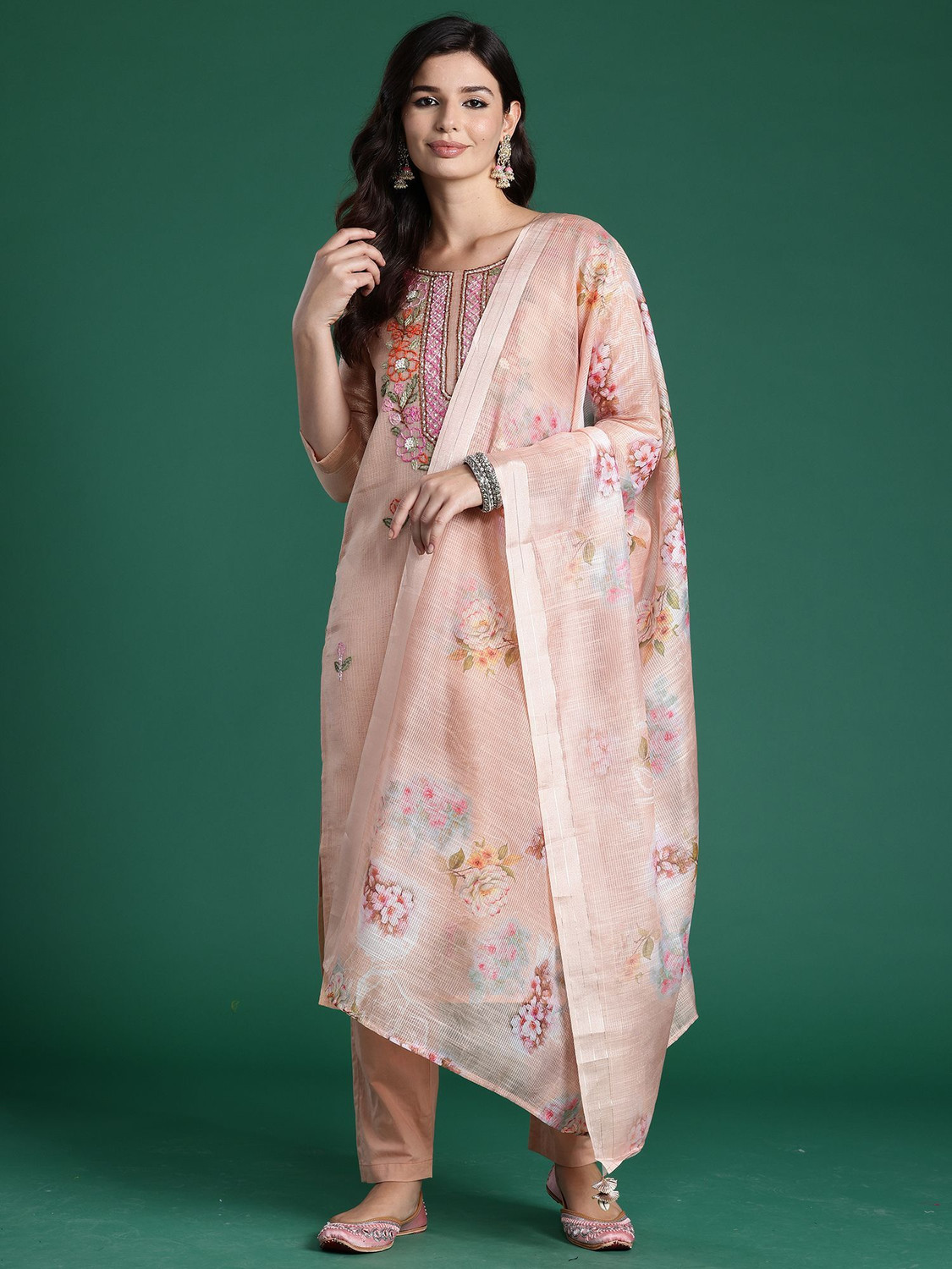 Image of Indo Era Women Pure Cotton Kurta Pant Dupatta Set