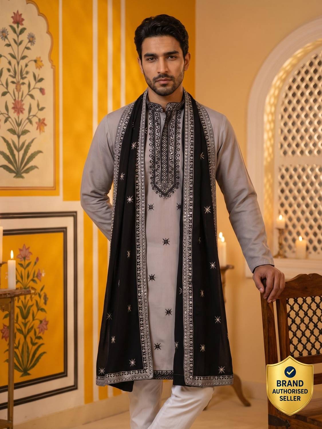 Jompers Men Kurta Pyjama Dupatta Set - Image 1