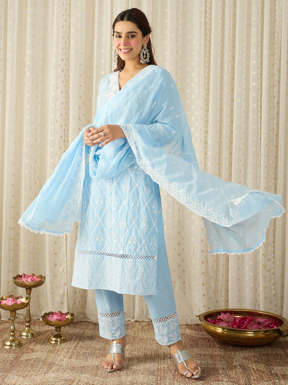 Image of Indo Era Women Kurta Pant Dupatta Set