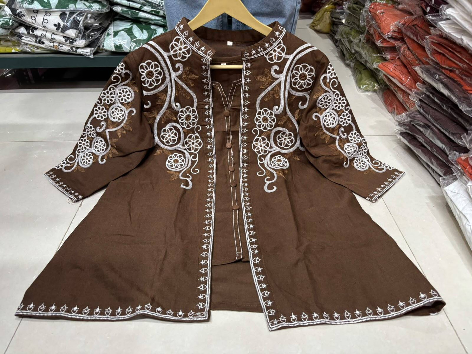 Image of K CREATION Women Ethnic Top Palazzo Ethnic Jacket Set