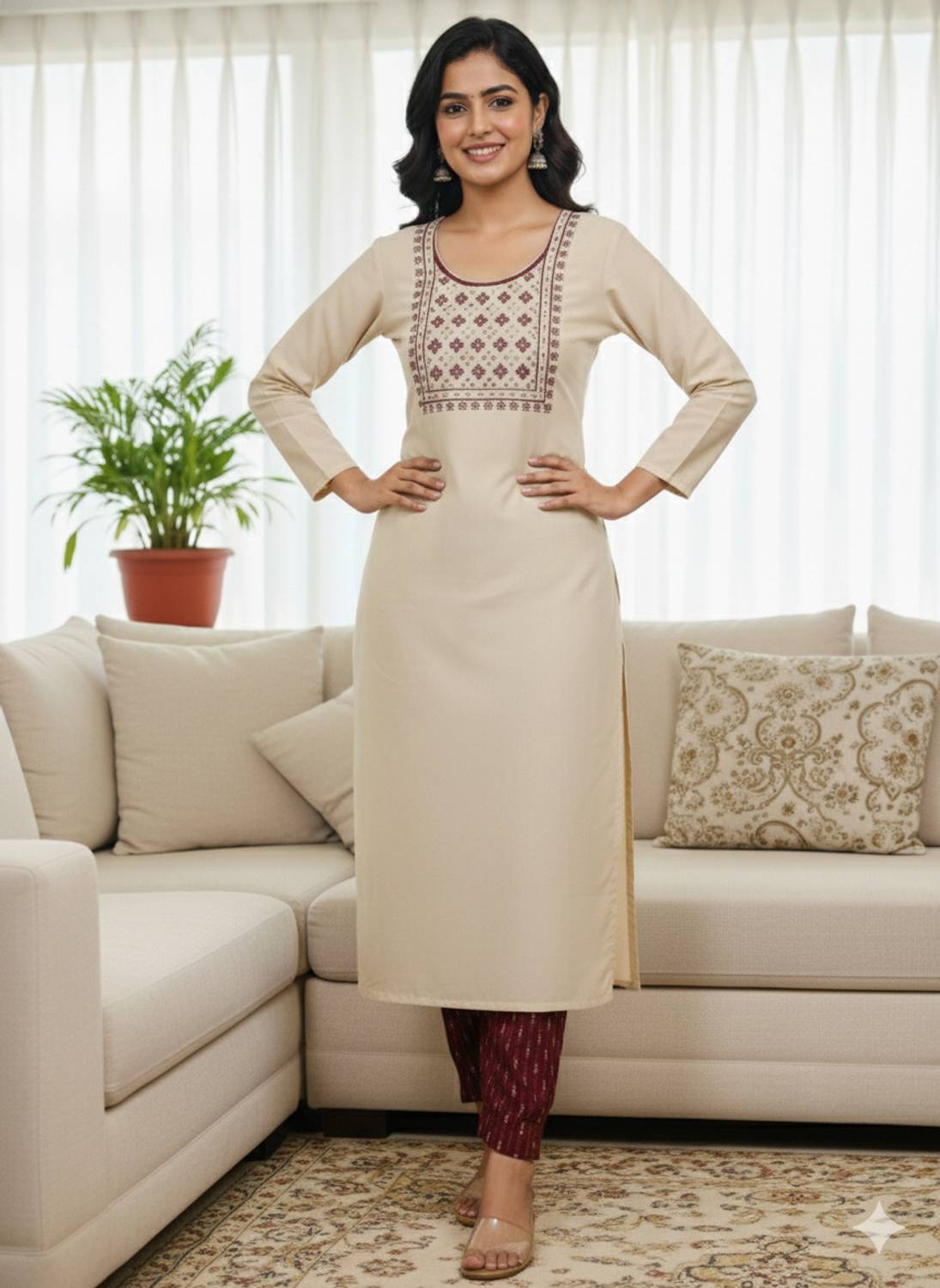 Women Cotton Blend Kurta Pant Dupatta Set - Image 2