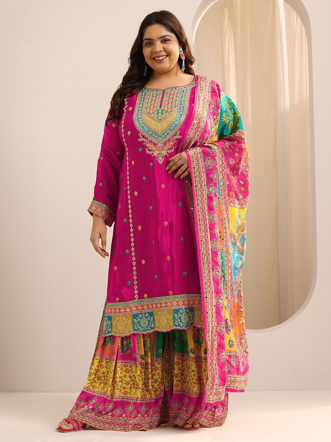 Image of EXTRA LOVE BY LIBAS Women Kurta Sharara Dupatta Set