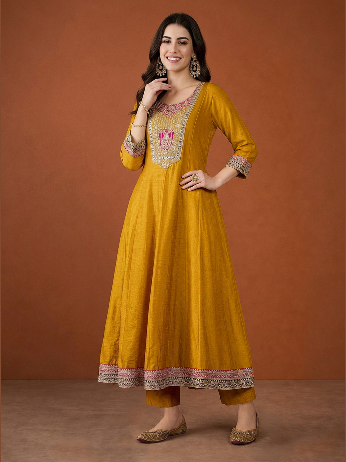 Image of THE52 Women Silk Blend Kurta Pant Dupatta Set