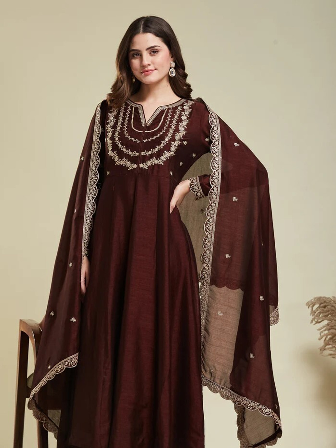 Image of shankhpushpi Embroidered Anarkali Kurta, Bottom & Dupatta Set