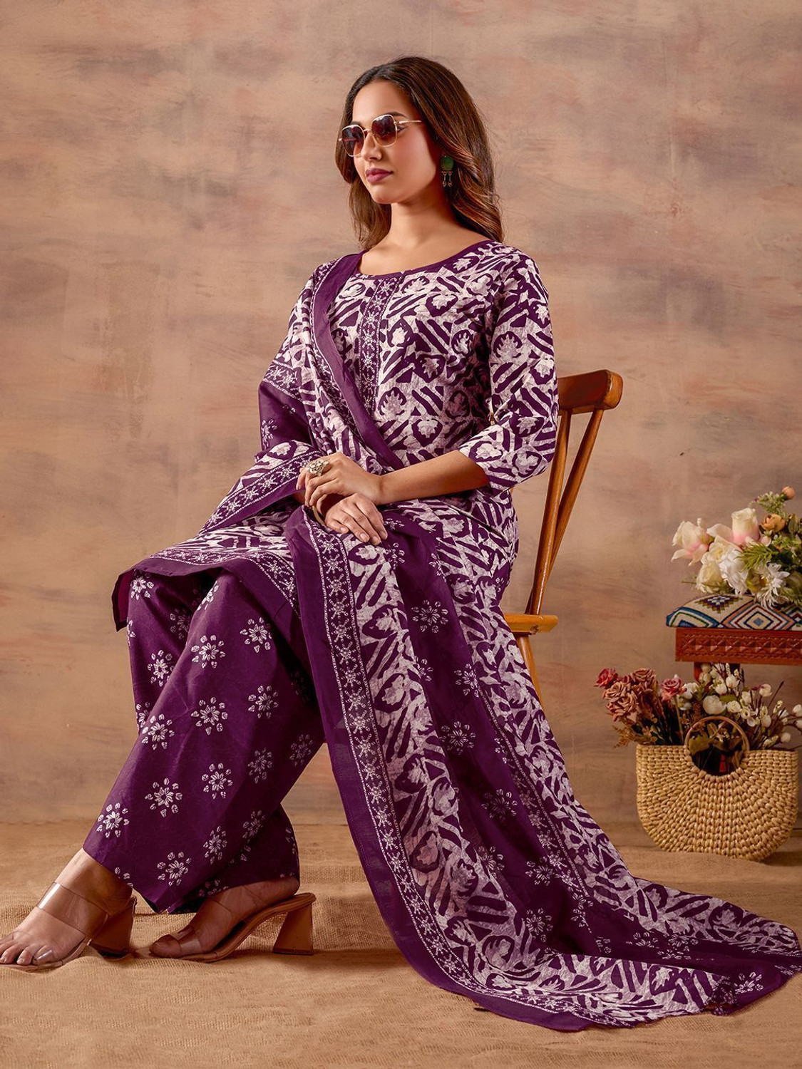 Image of SIMPLYETHNIC Printed Kurta, Salwar & Dupatta Set