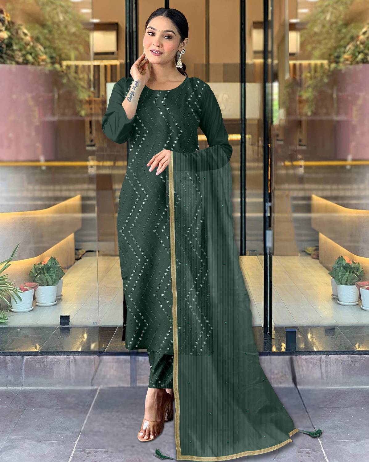 BAMLIZA WEAR Women Kurti Palazzo Dupatta Set
