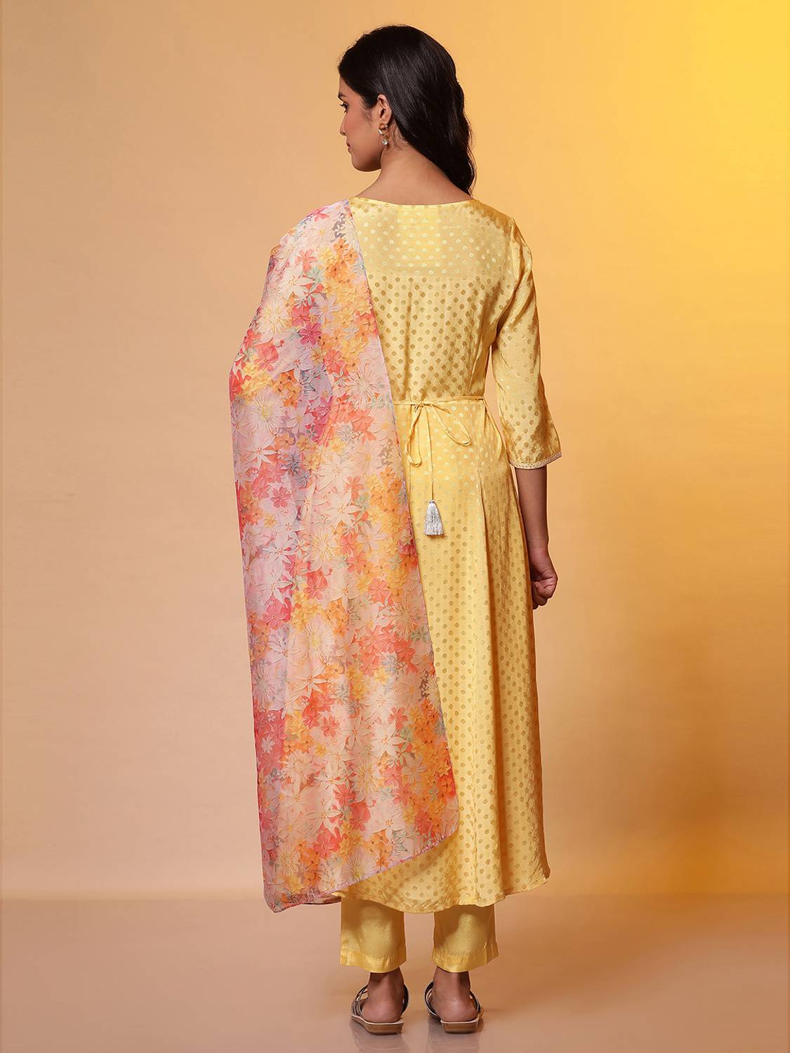 Silk Printed Kurta Palazzo Dupatta Set, White at ₹ 750/piece in Jaipur