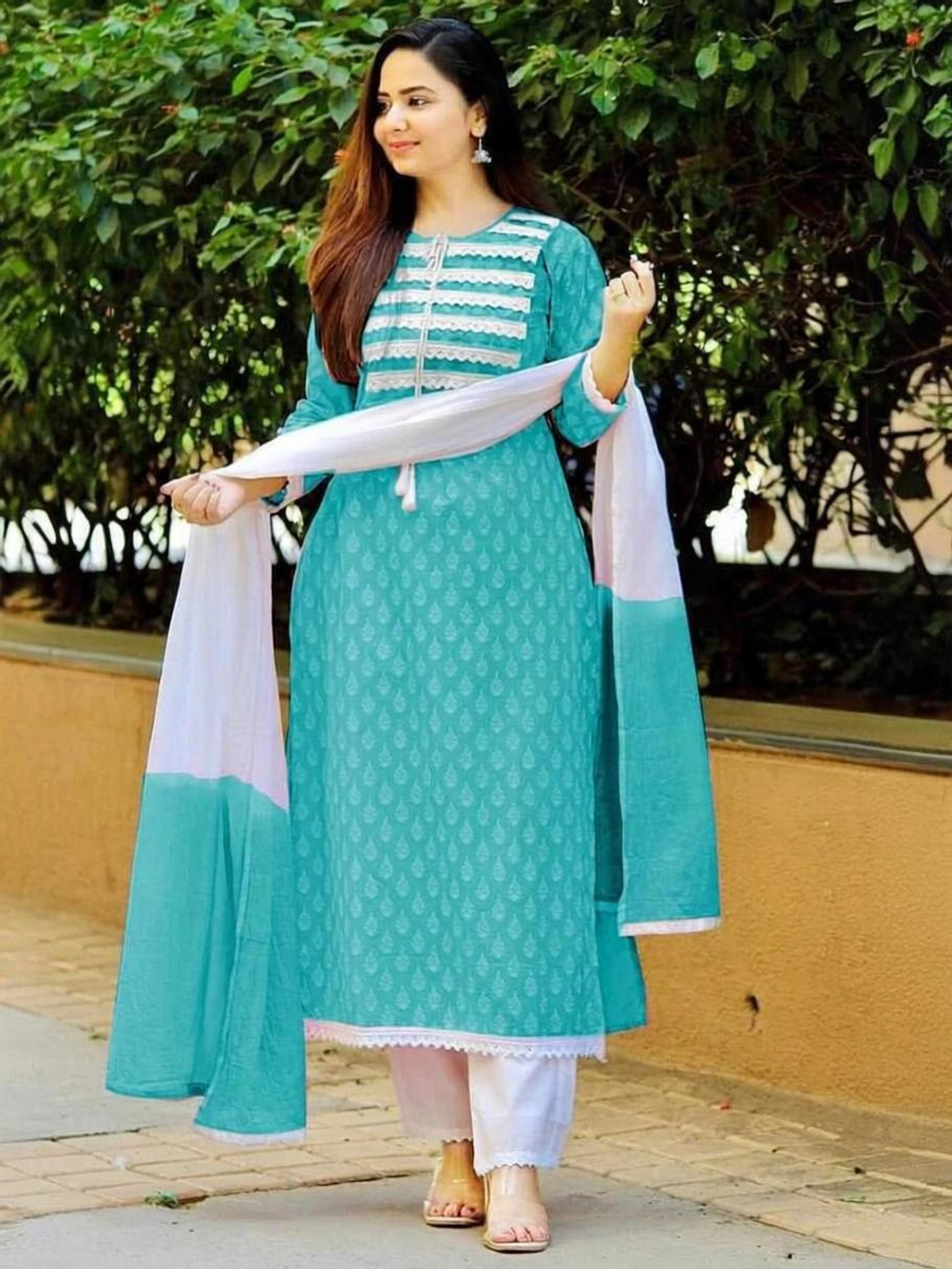 Image of VIRIDIAN Women Kurta Palazzo Dupatta Set