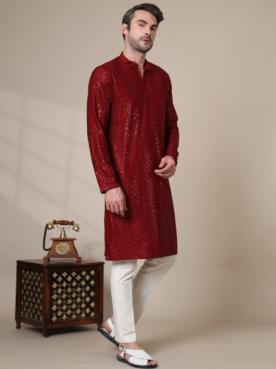 Image of ADHIRAJAN Men Kurta Pyjama Set