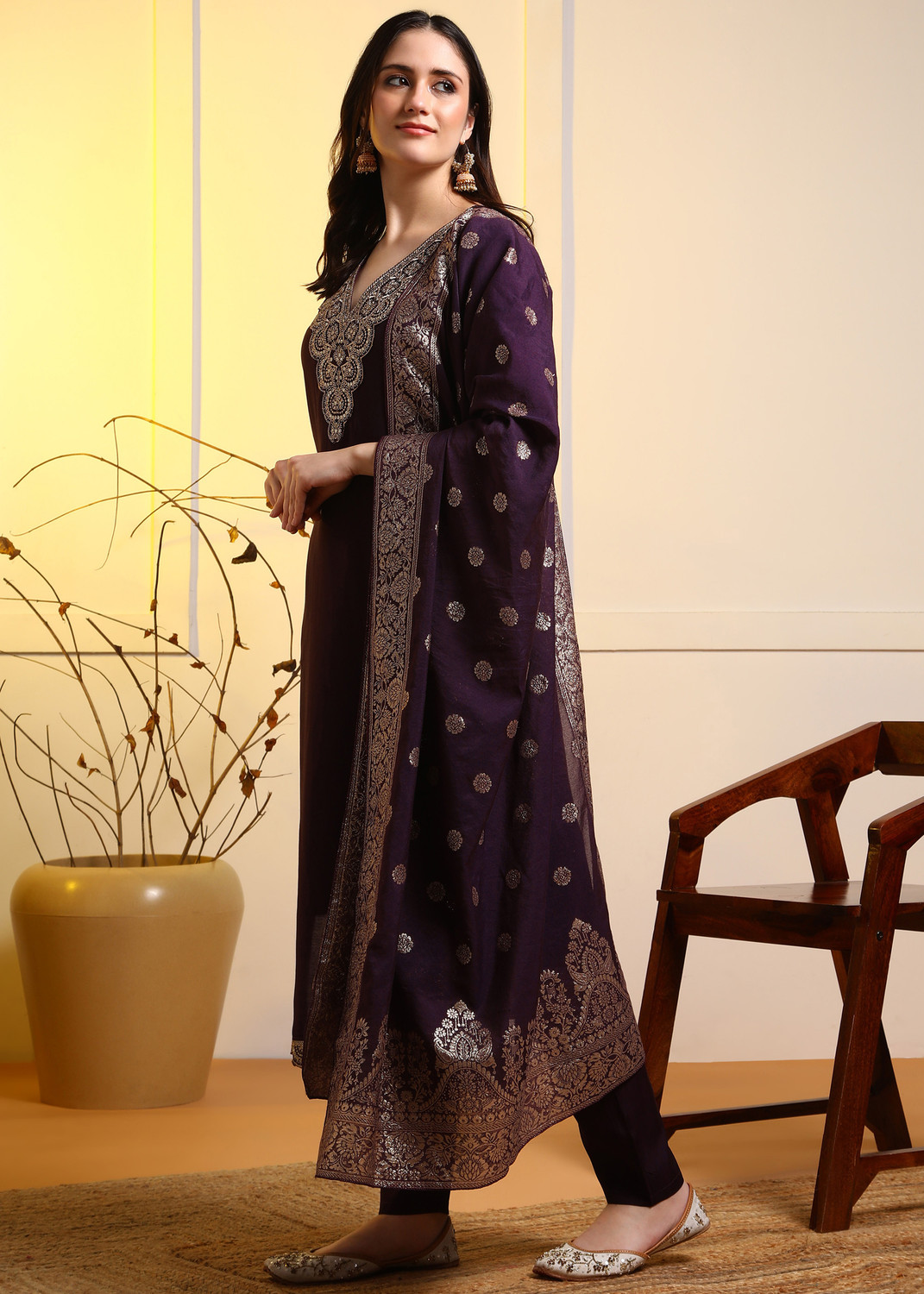 Image of HIVA TRENDZ Embroidered Kurta, Trouser /Pant & Dupatta Set