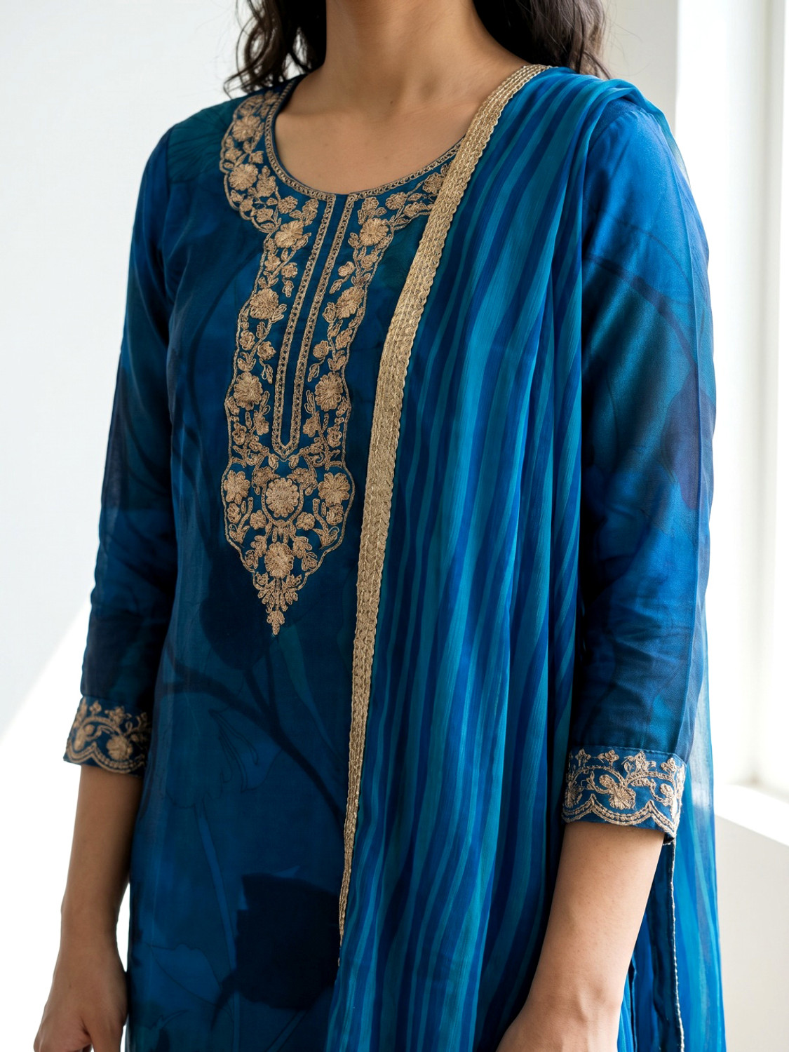 Image of Lavanyaz Women Silk Blend Kurti Pyjama Dupatta Set