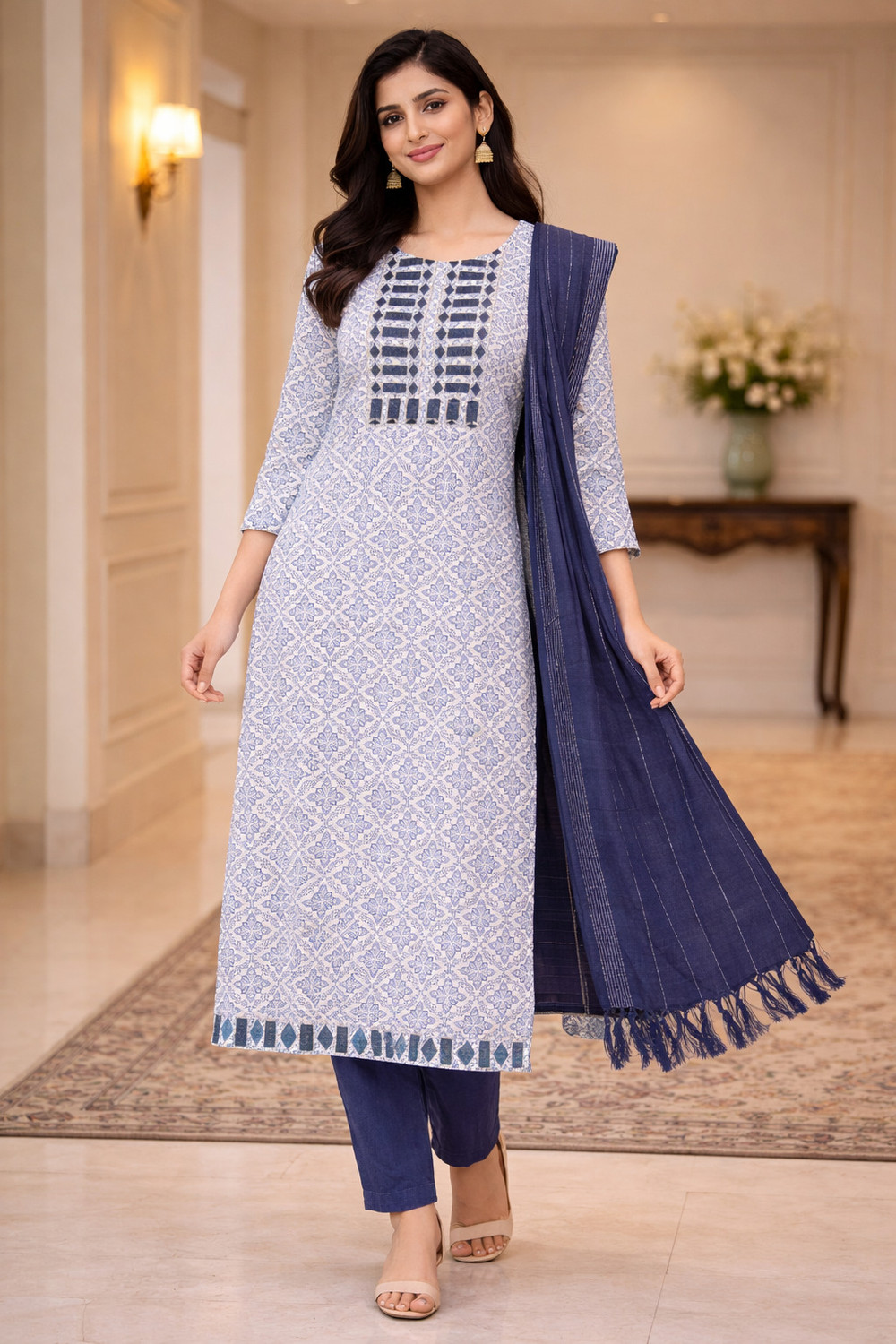 Image of M I COLLECTION Women Kurta Pant Dupatta Set