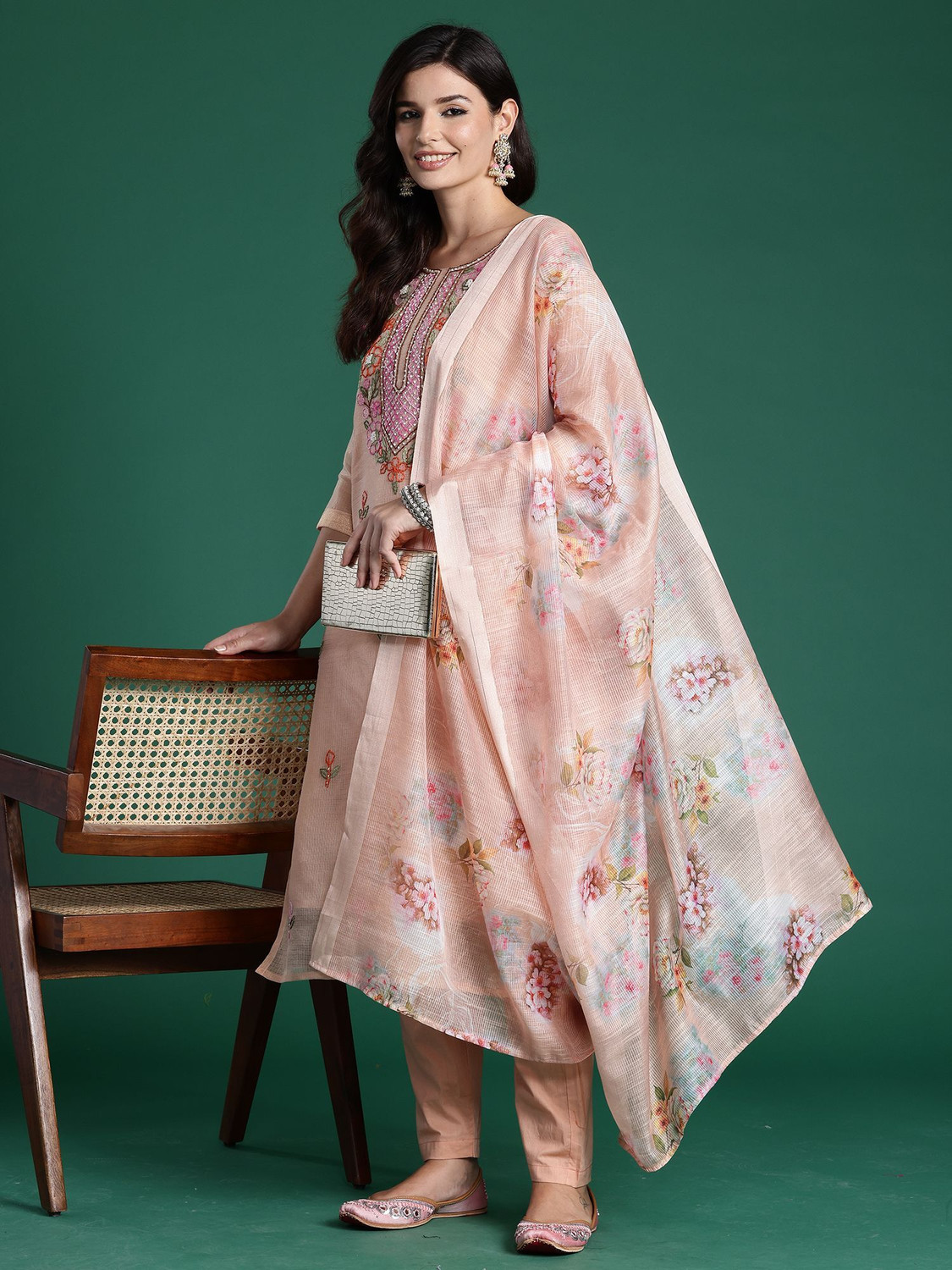 Image of Indo Era Women Pure Cotton Kurta Pant Dupatta Set