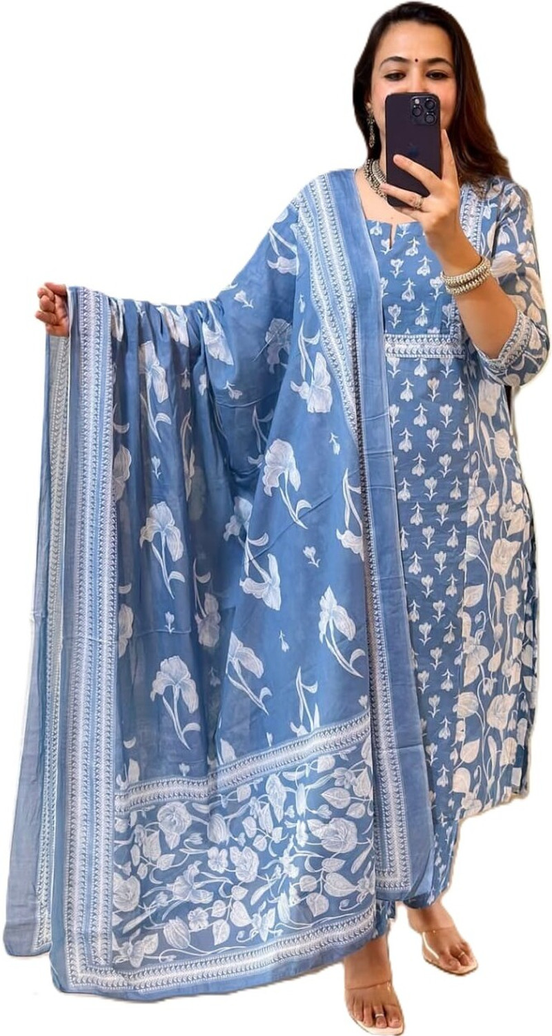 Image of RATNTHAL Women Kurti Pant Attached Dupatta Set