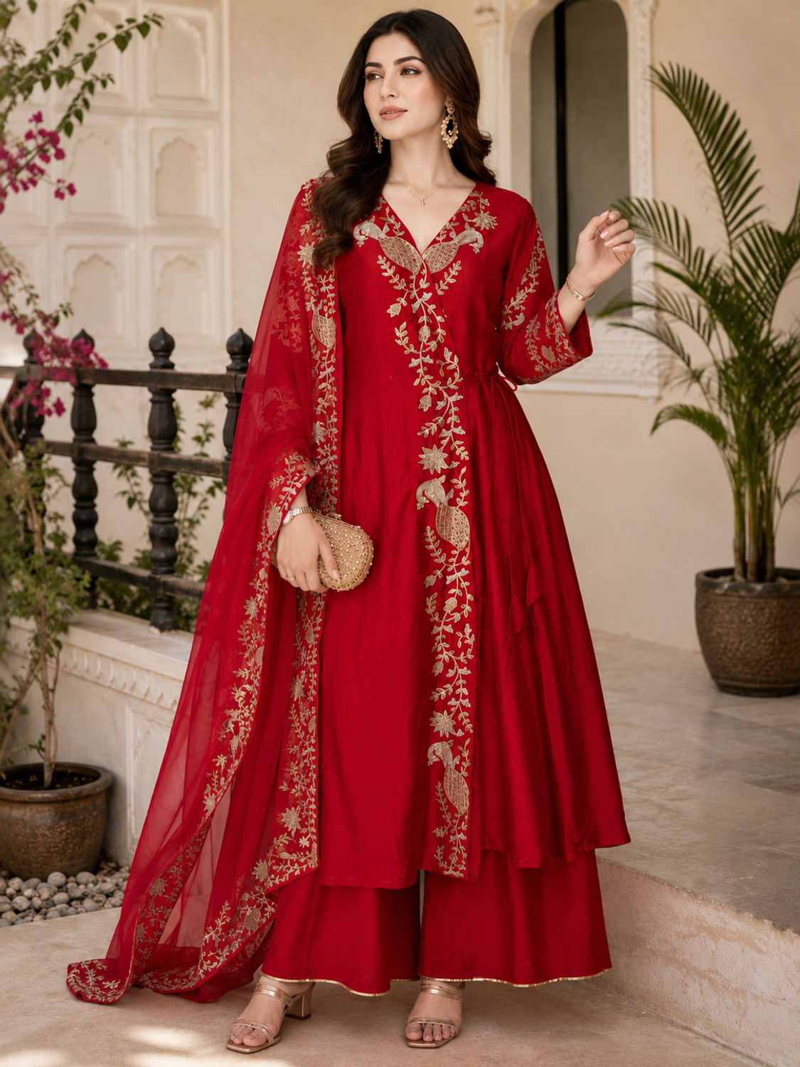 Image of Arriva Fab Women Pure Silk Kurta Palazzo Dupatta Set