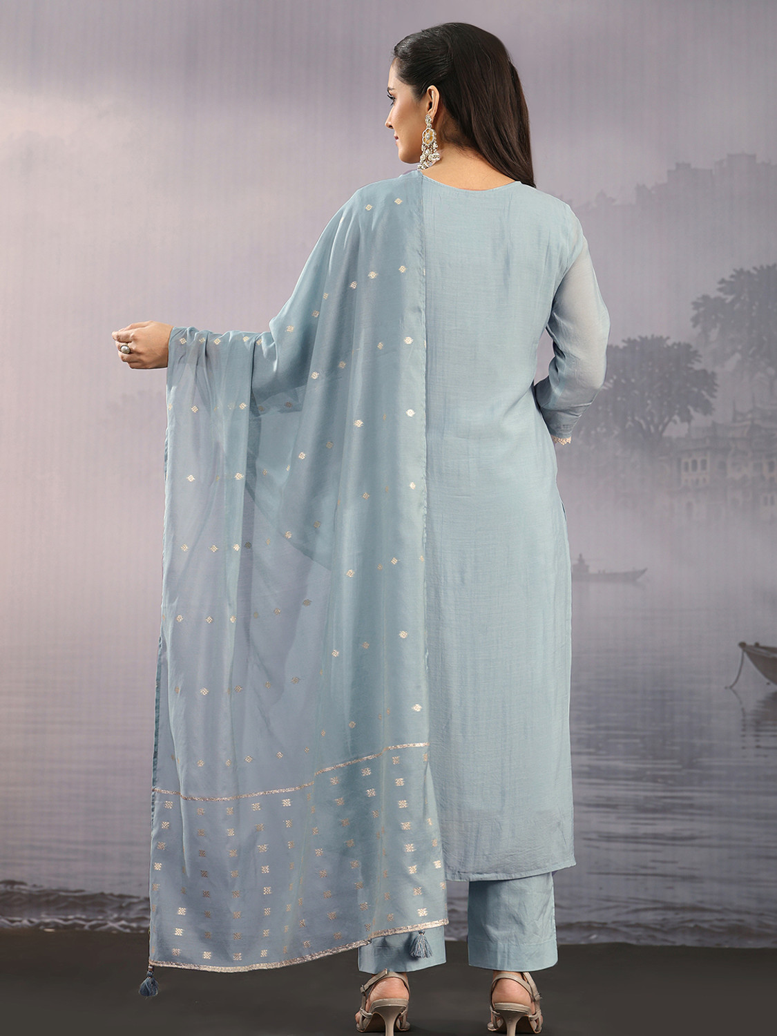 Image of LIBAS Women Chanderi Kurta Pant Dupatta Set