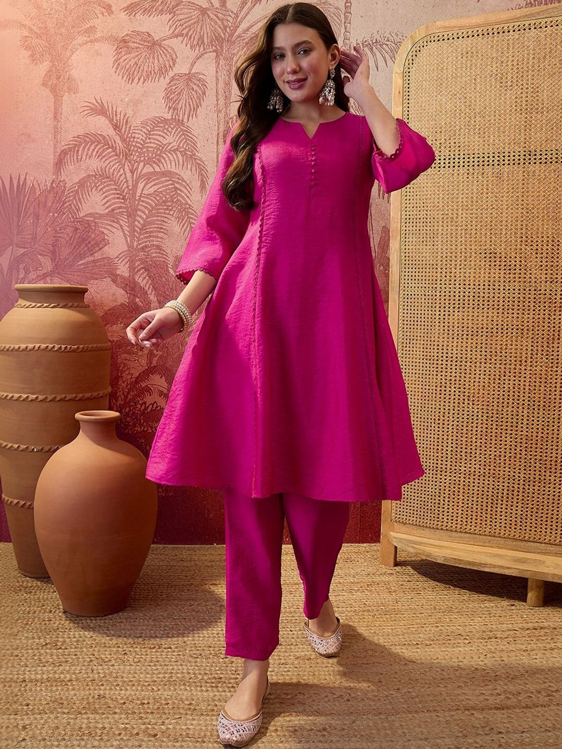 Image of Sangria Women Silk Blend Kurta Palazzo Set