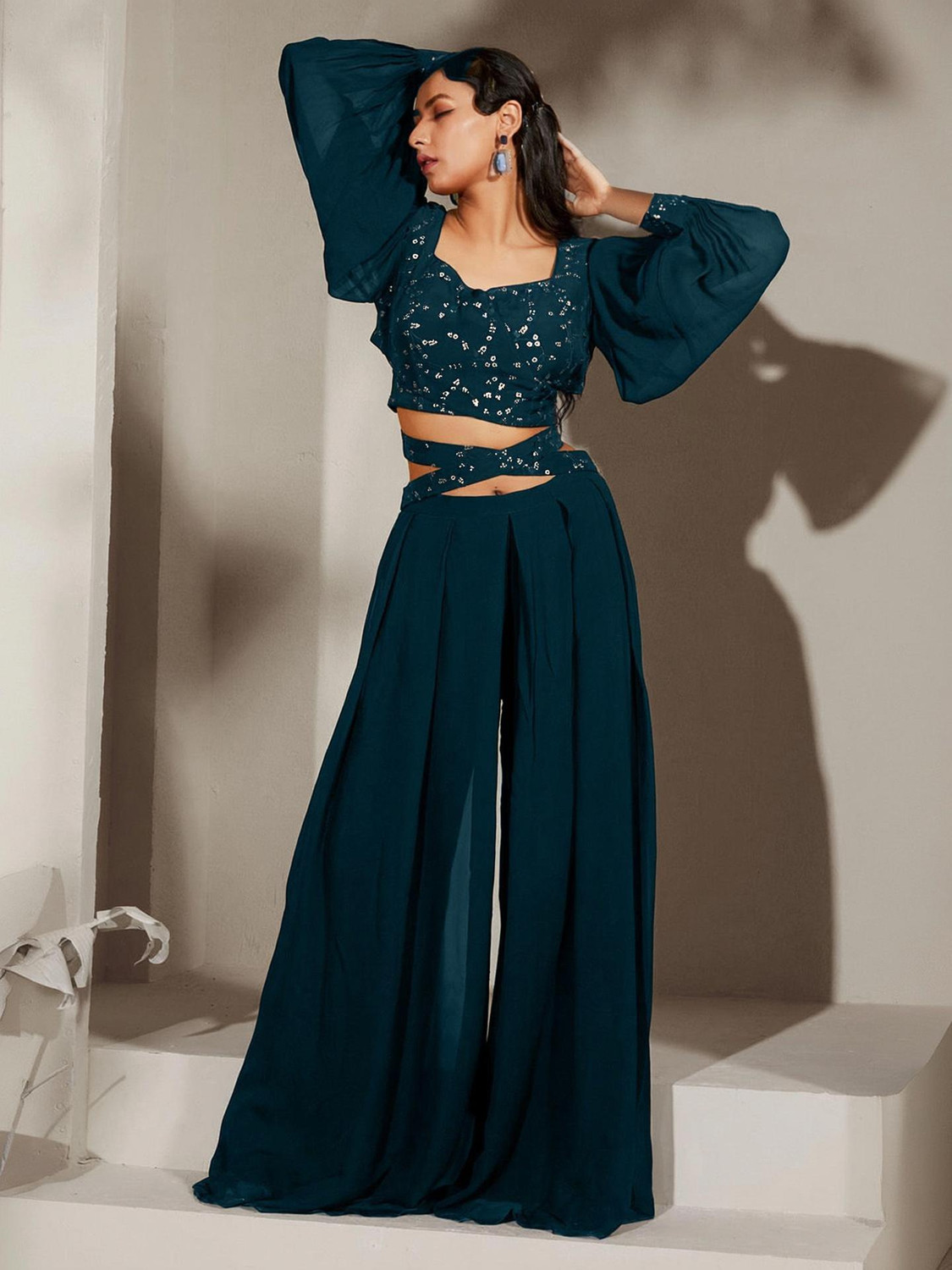 Image of SANCIA Women Ethnic Top Palazzo Set