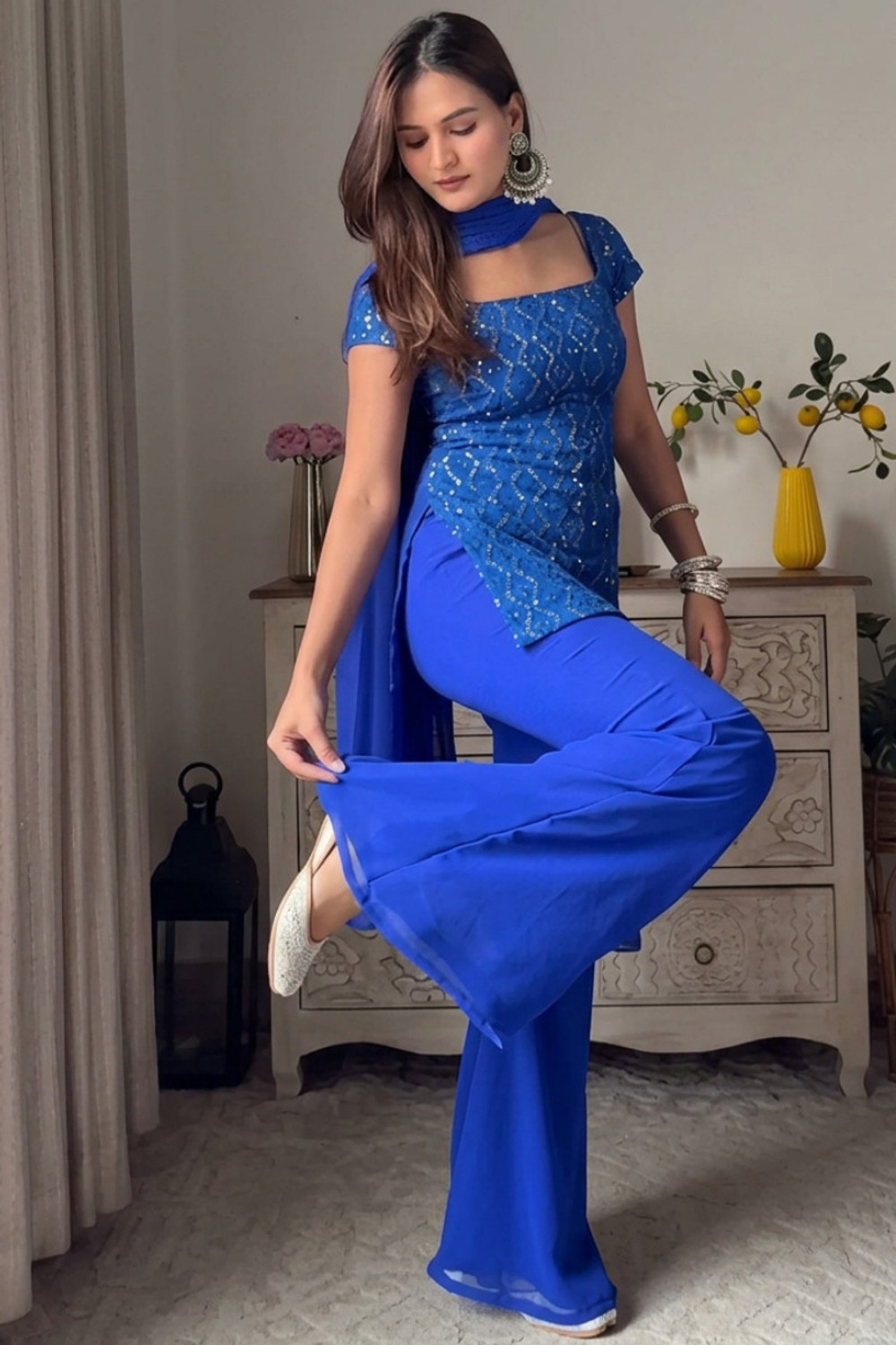 Image of MJENTERPRISE Women Kurti Palazzo Dupatta Set