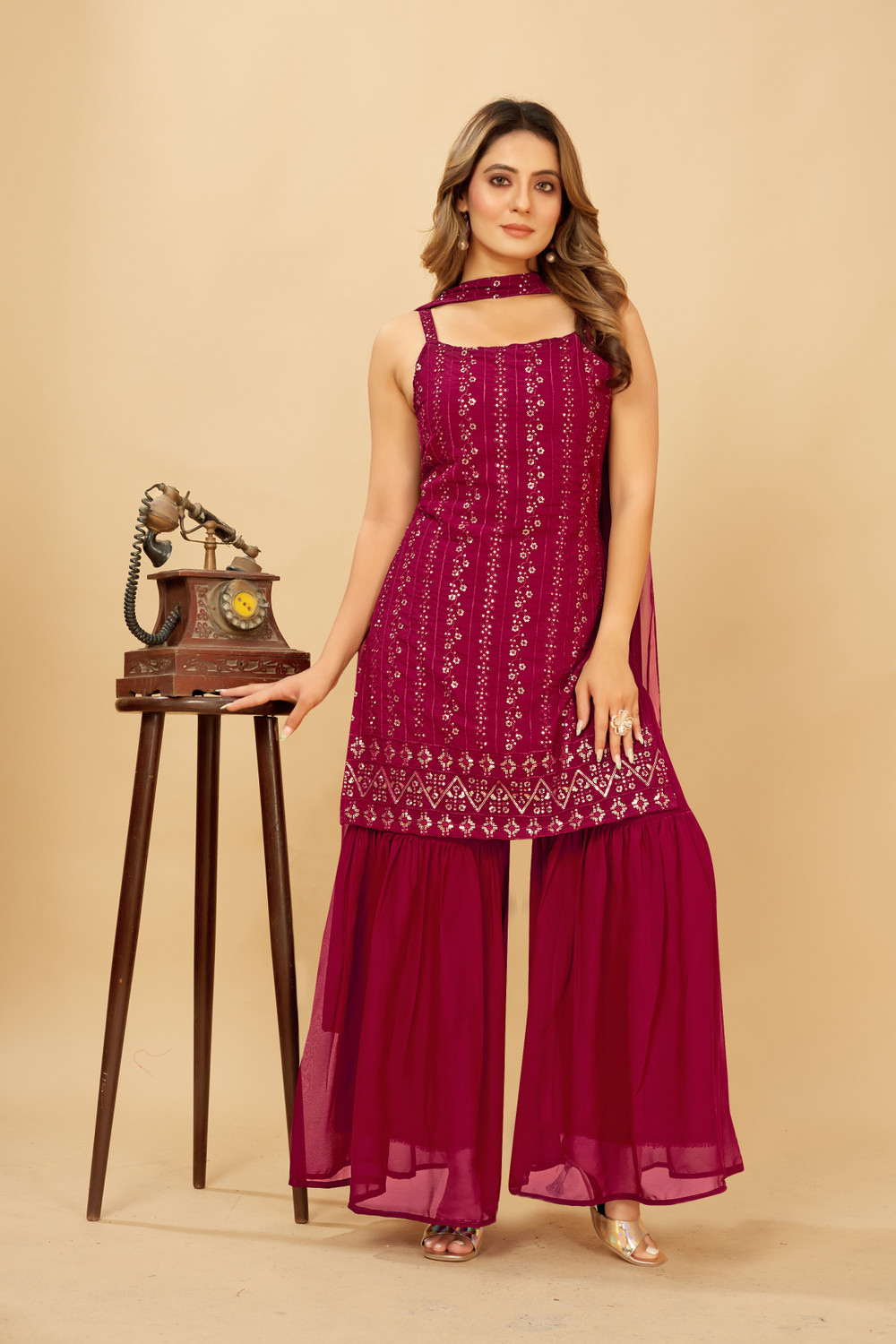 Image of ML ENTERPRISE Women Kurta Sharara Dupatta Set