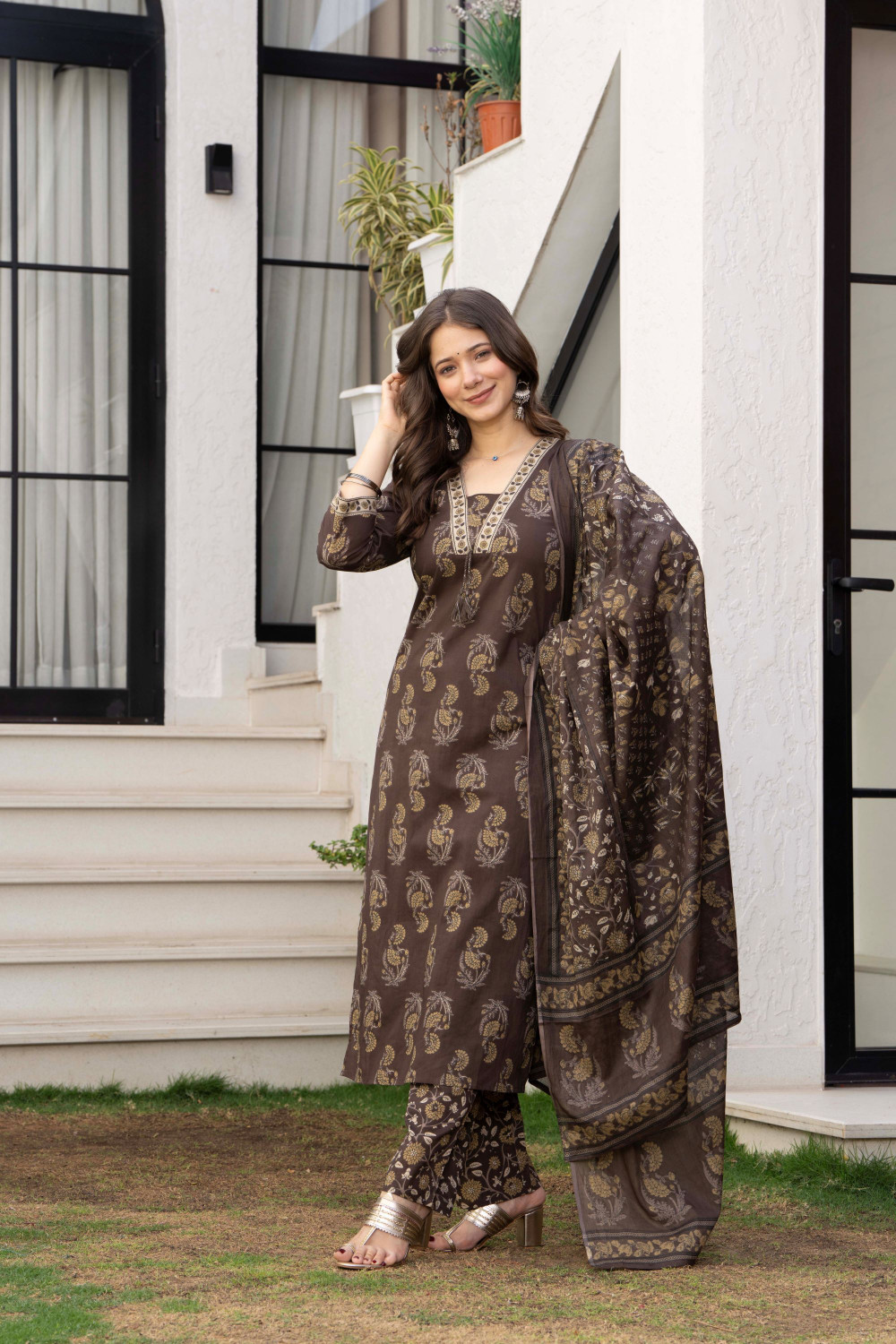 Image of GEKHA Women Kurta Pant Dupatta Set