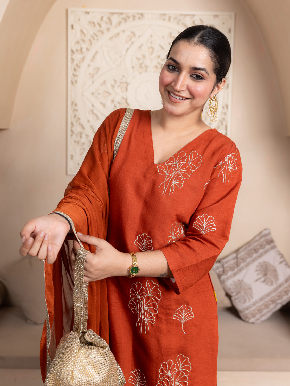 Image of VredeVogel Embroidered Kurta, Trouser /Pant & Dupatta Set