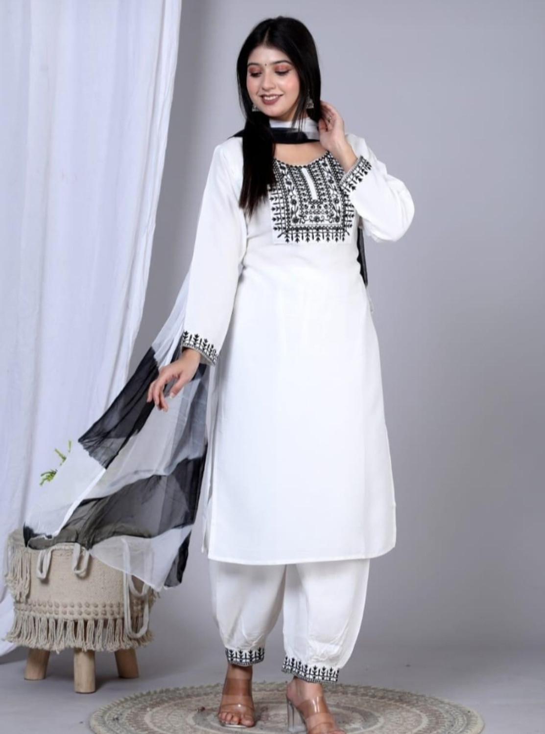 Image of MKCD FASHION Women Viscose Rayon Kurta Palazzo Dupatta Set