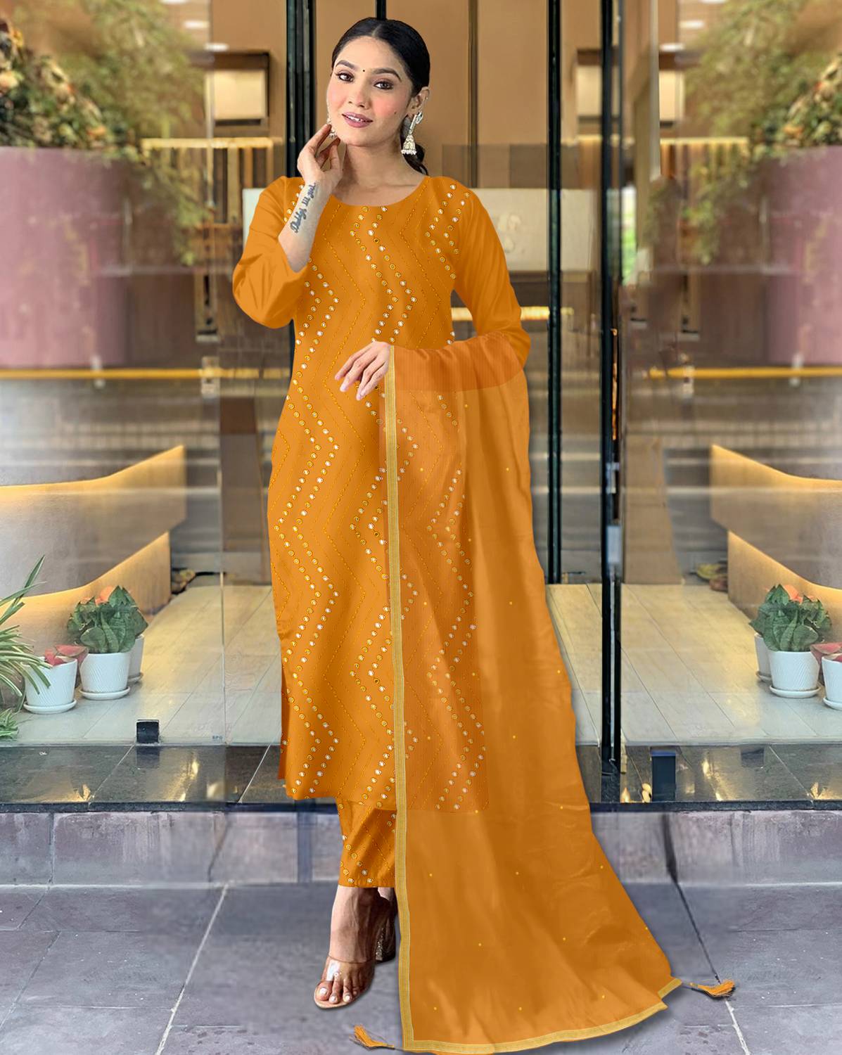 BAMLIZA WEAR Women Kurti Palazzo Dupatta Set