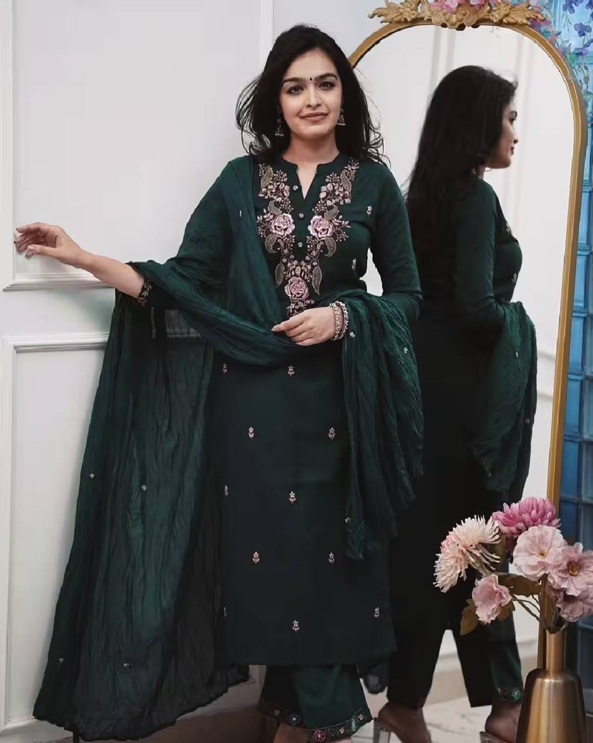 BEAUTYBEATS Embroidered Kurta, Trouser/Pant & Dupatta Set