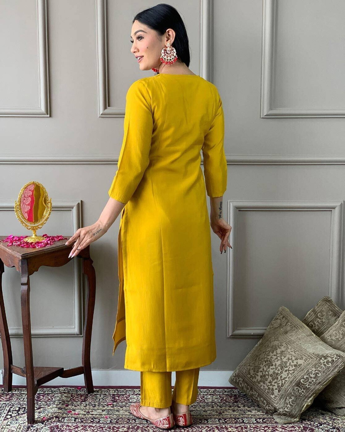 Image of Hangerdesginer Embroidered Anarkali Kurta, Bottom & Dupatta Set
