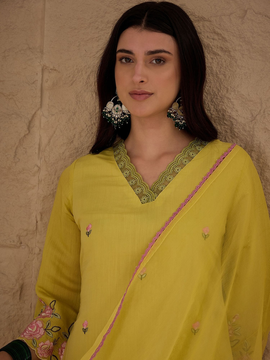 Image of AVANSHEE Women Chanderi Kurta Pant Dupatta Set