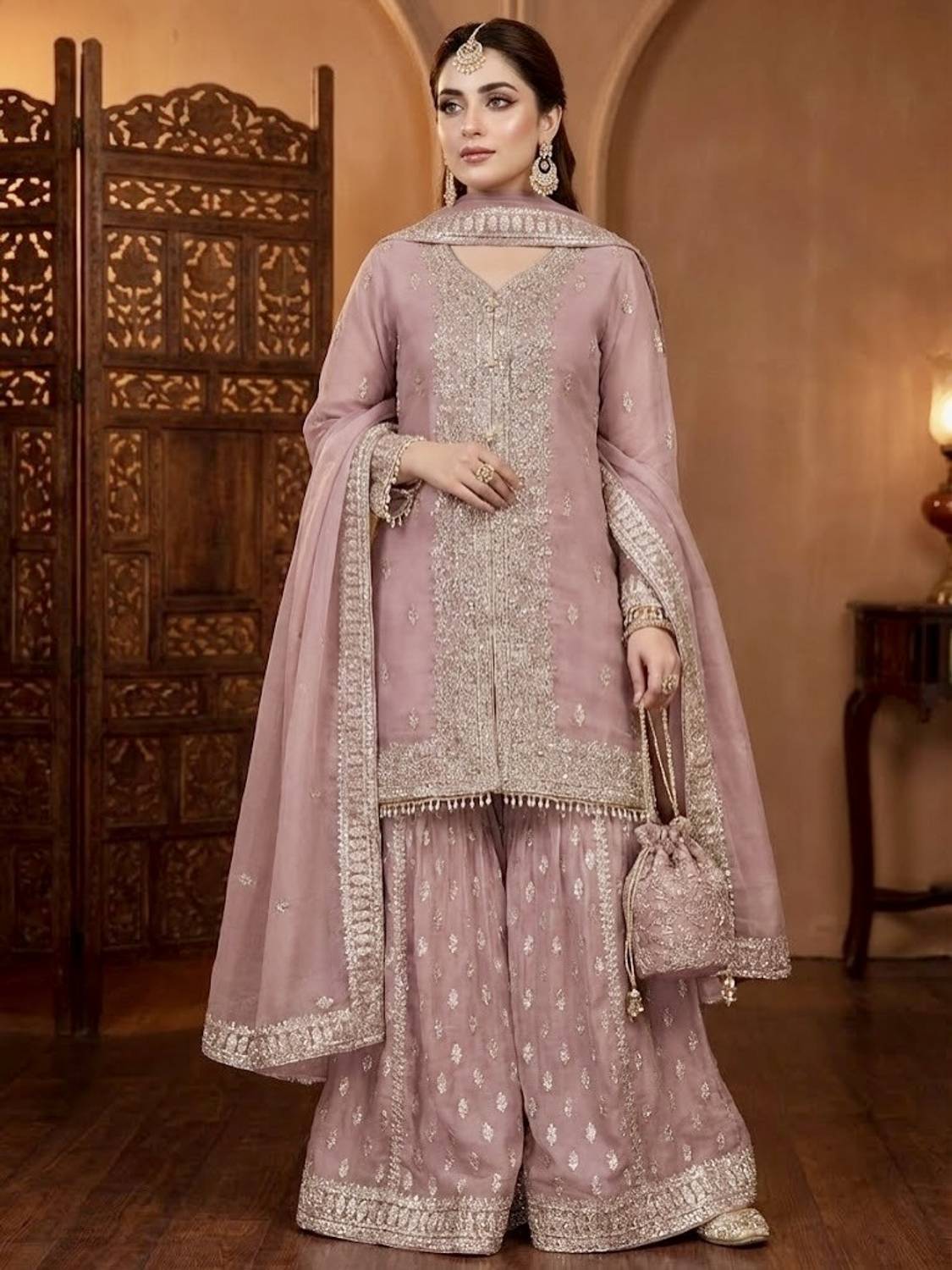 BYRI Women Kurta Sharara Dupatta Set