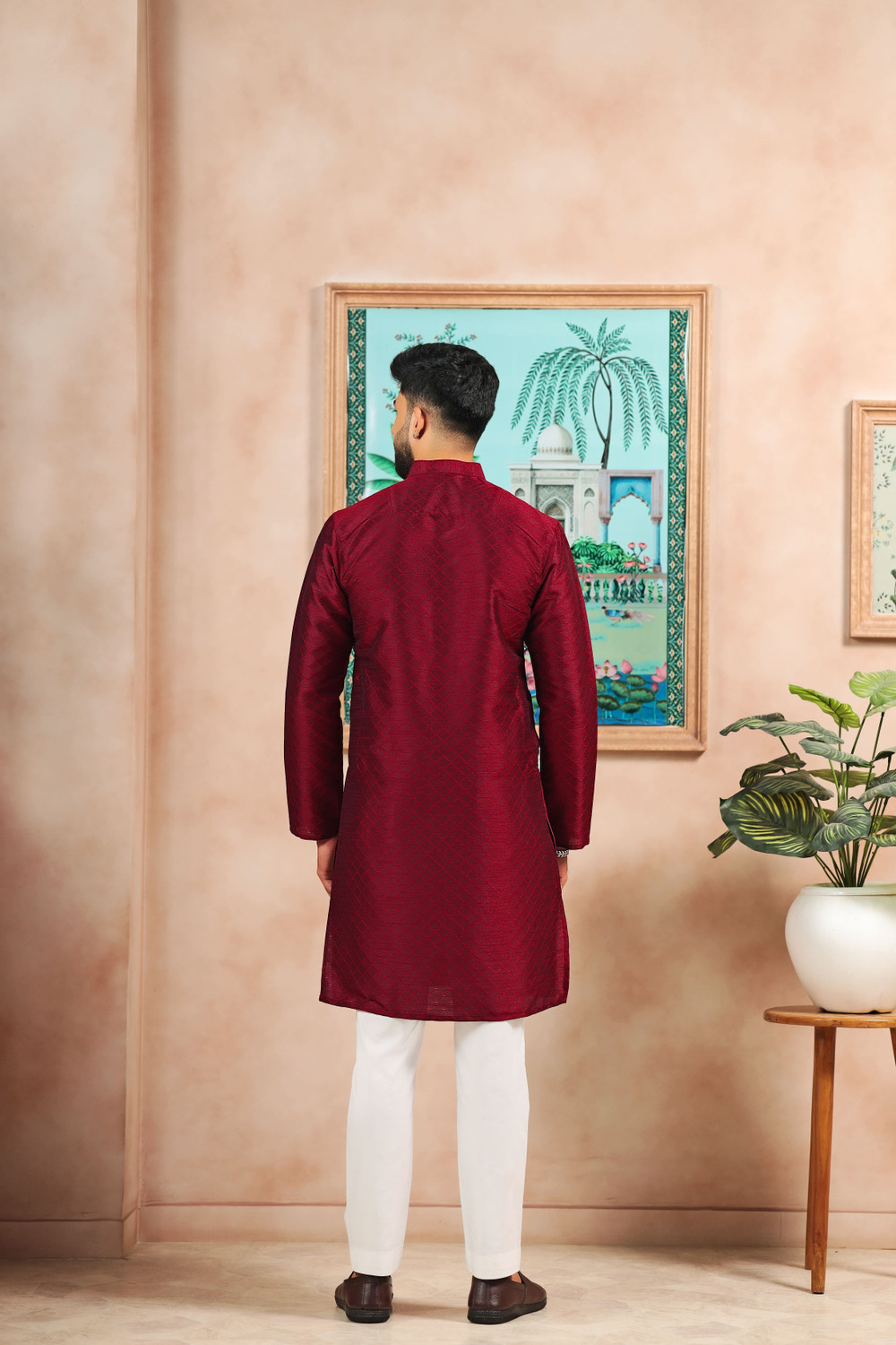 Image of Koshin Men Self Design Straight Kurta