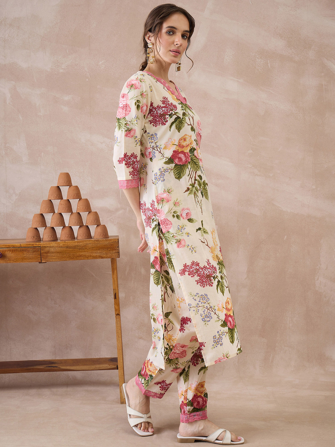 Image of Indo Era Women Pure Cotton Kurta Pant Set
