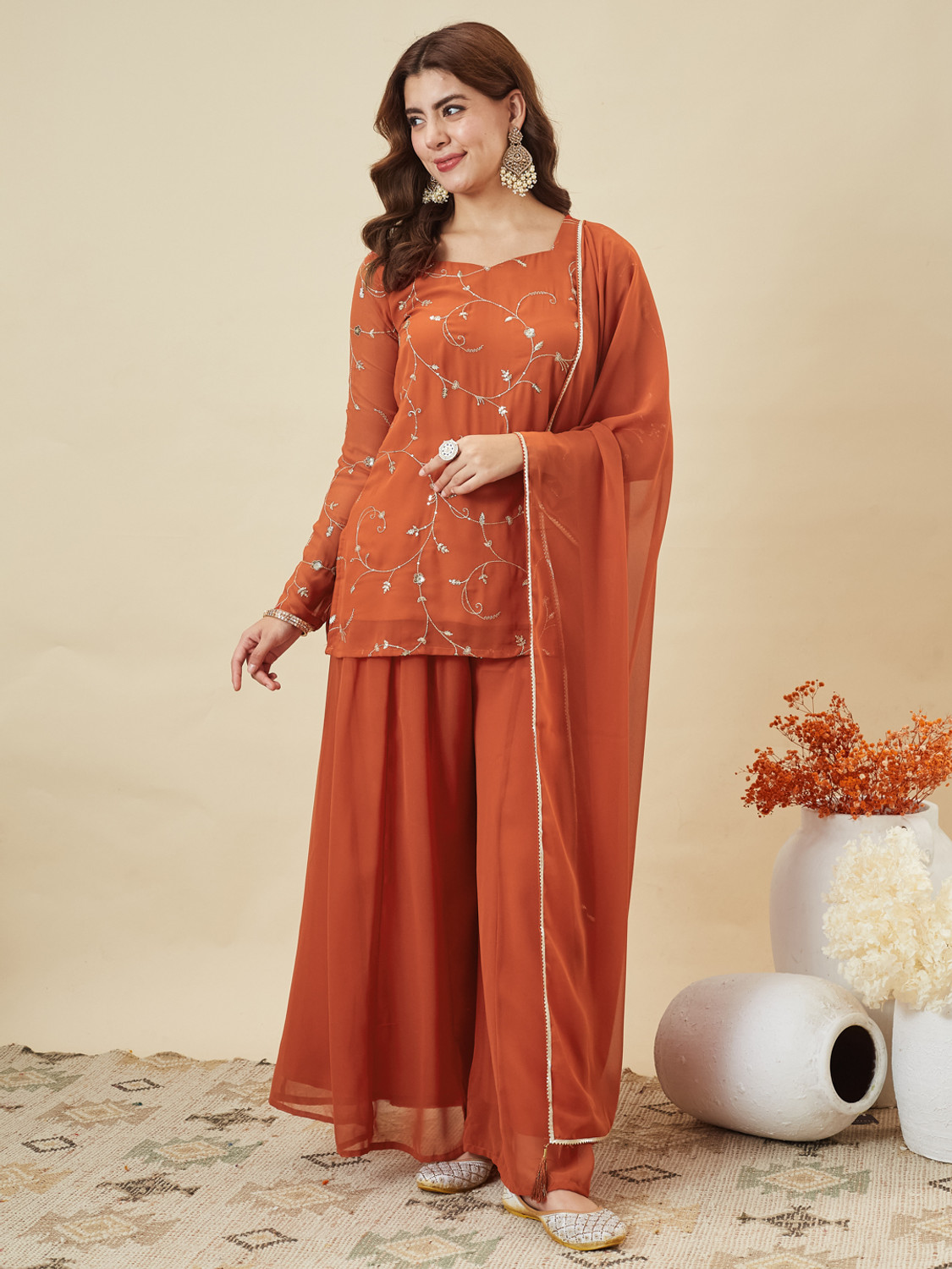 Image of MOKOSH Women Kurti Palazzo Dupatta Set