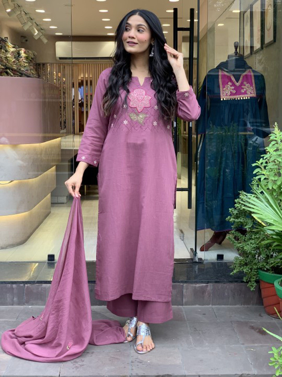 Image of Light Daisy Women Viscose Rayon Kurta Palazzo Dupatta Set