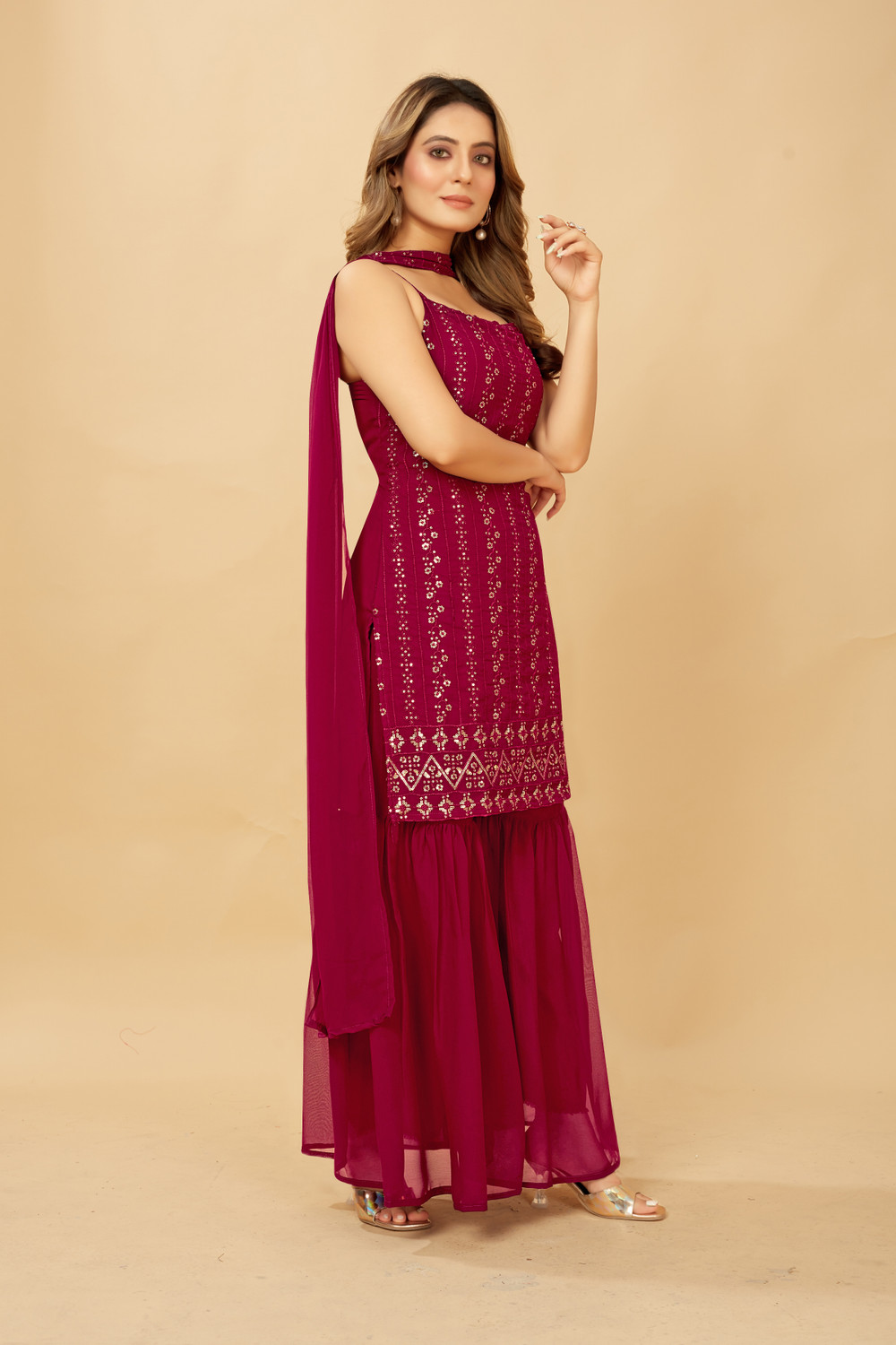 Image of ML ENTERPRISE Women Kurta Sharara Dupatta Set
