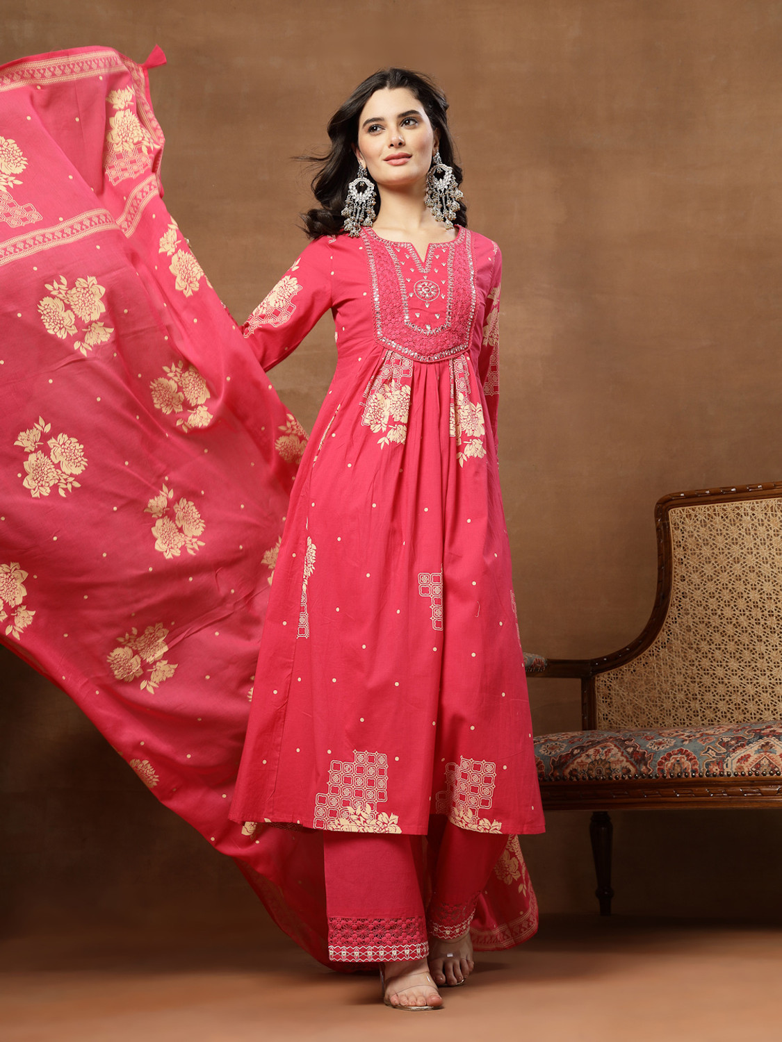 Image of KIMAYRA Women Kurta Palazzo Dupatta Set