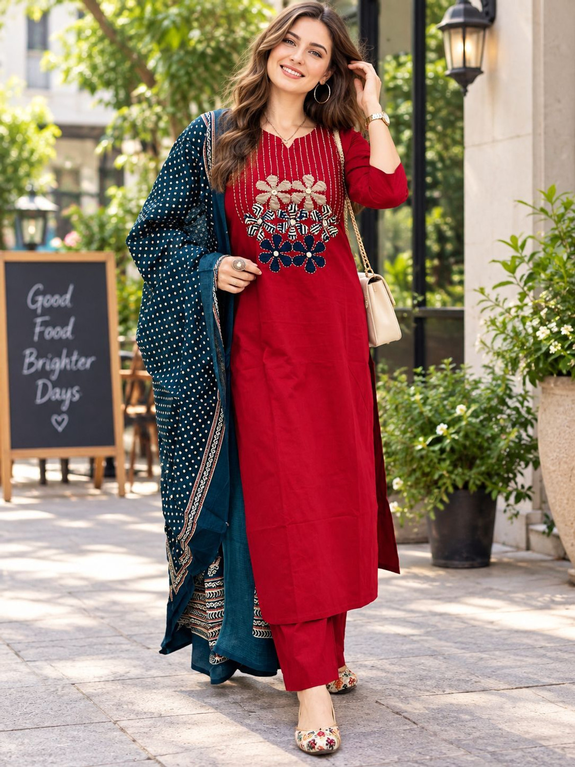 Image of VASTRA RANG Women Pure Cotton Kurta Pant Dupatta Set