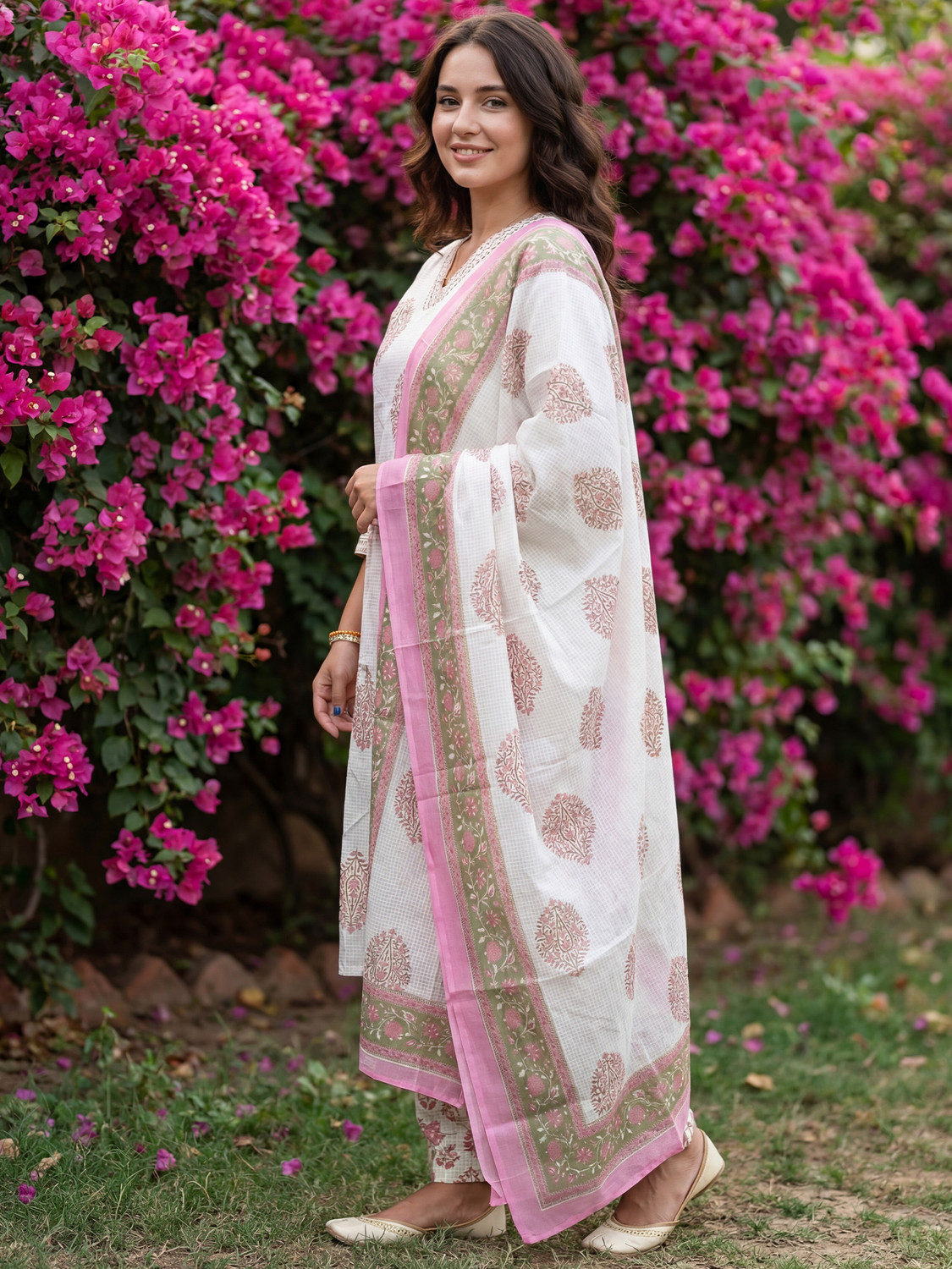 Image of Indo Era Women Pure Cotton Kurta Salwar Dupatta Set