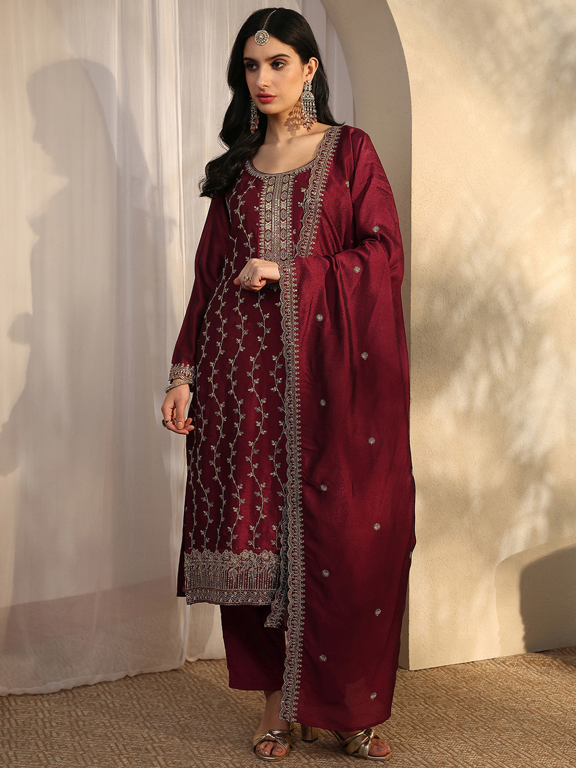 Image of LIBAS Women Kurta Palazzo Dupatta Set