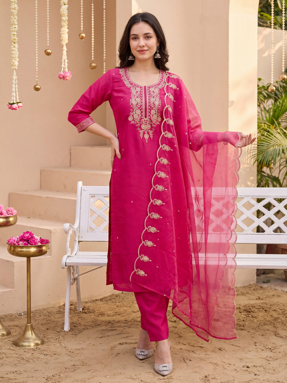Image of Indo Era Women Kurta Pant Dupatta Set