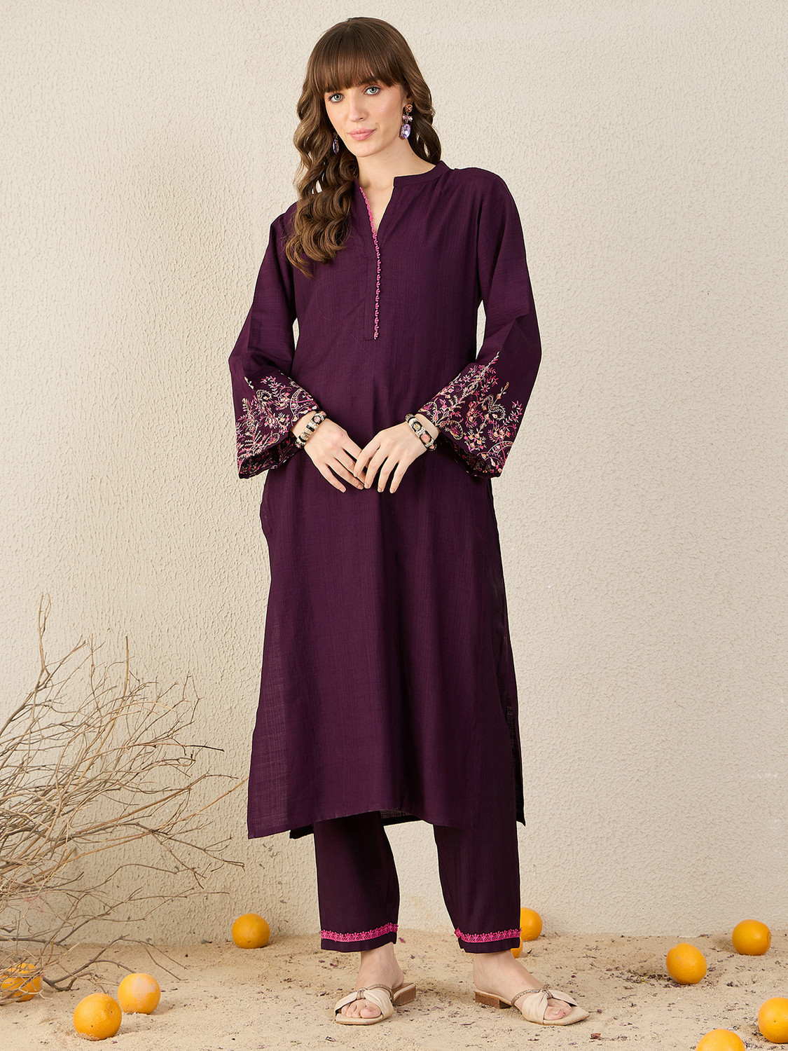 Image of Indo Era Women Cotton Blend Kurta Pant Set