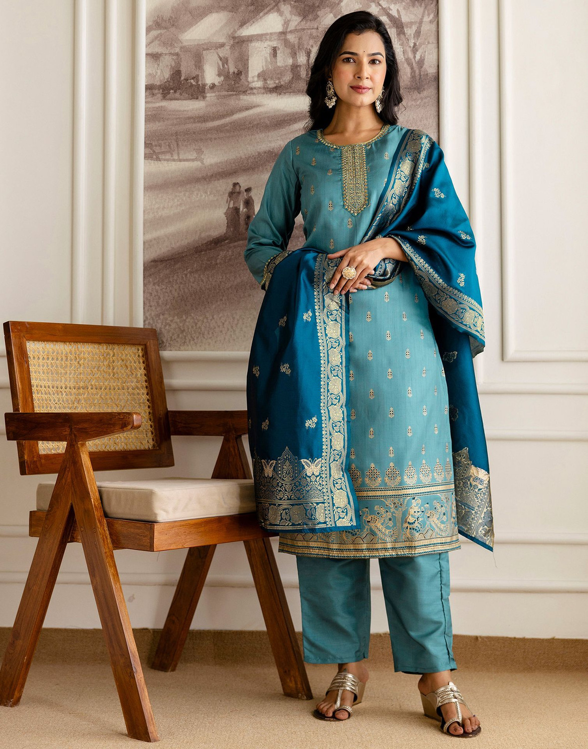 Image of Skylee Women Kurta Pant Dupatta Set
